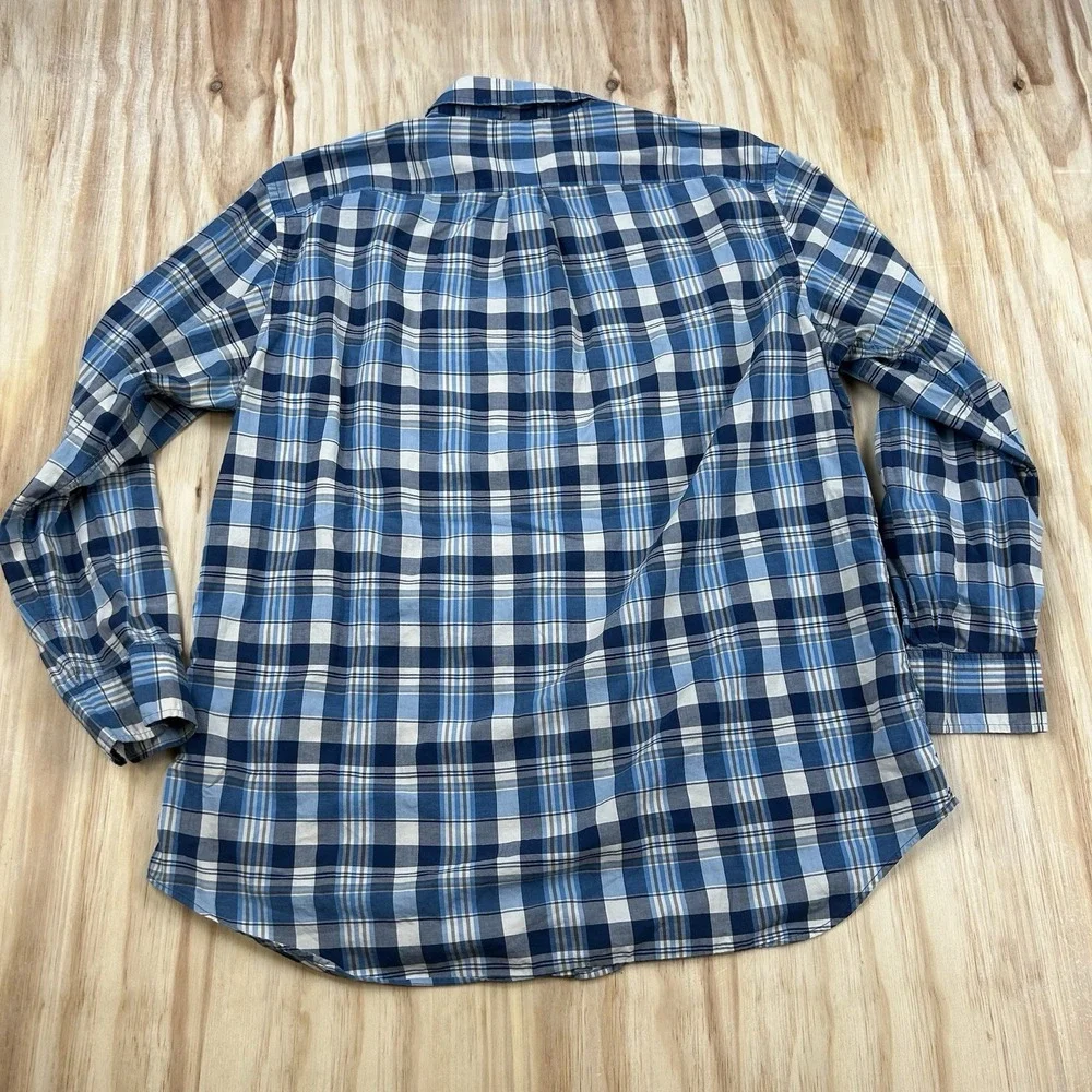 Banana Republic Shirt Men's Size 2XL Plaid Button Down Long Sleeve Cotton Blue